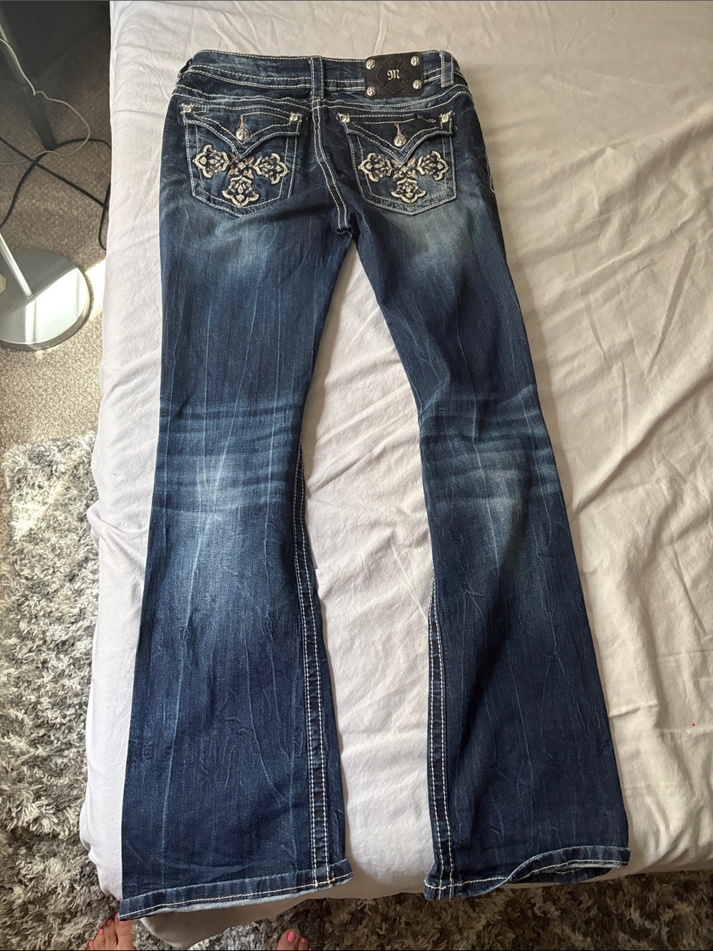 Miss Me Embellished Dark Wash Bootcut Jeans - Blue size 31